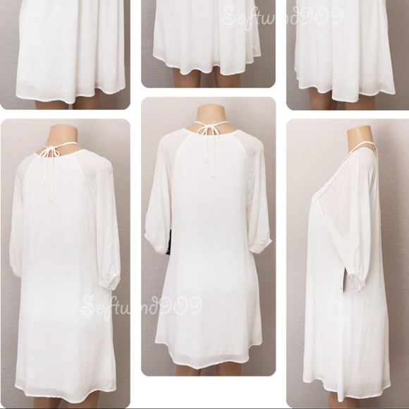 Last☝️ Ivory Crochet Lace Gauzy BOHO Peasant Dress - Picture 7 of 8